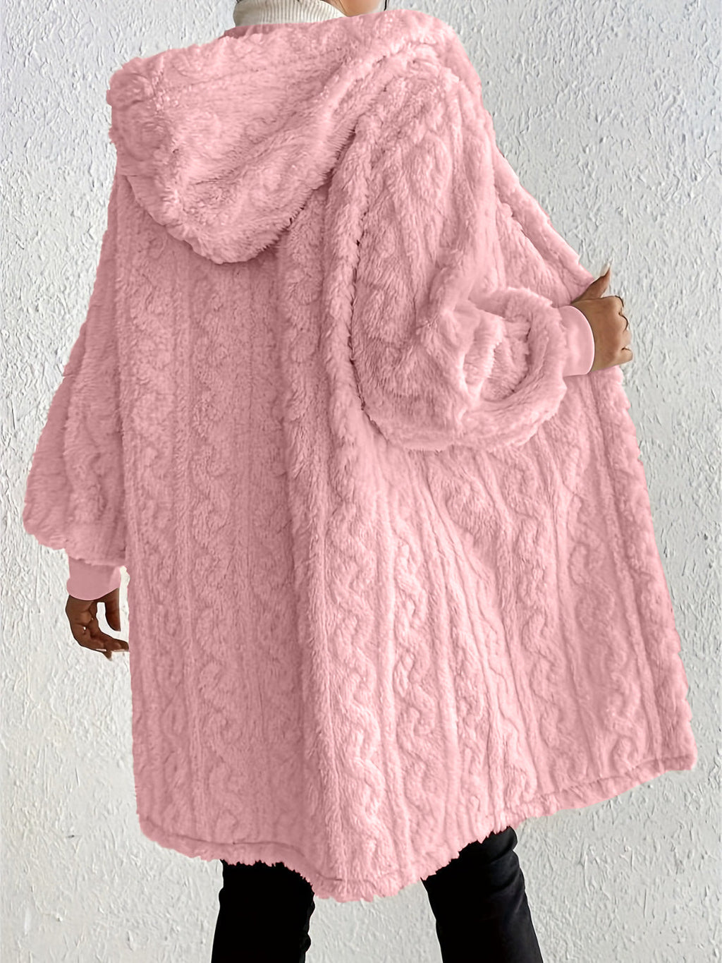 Women's Plush Fleece Soft Midi-Length Jacket with Pockets