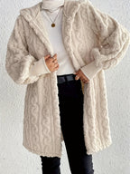 Women's Plush Fleece Soft Midi-Length Jacket with Pockets