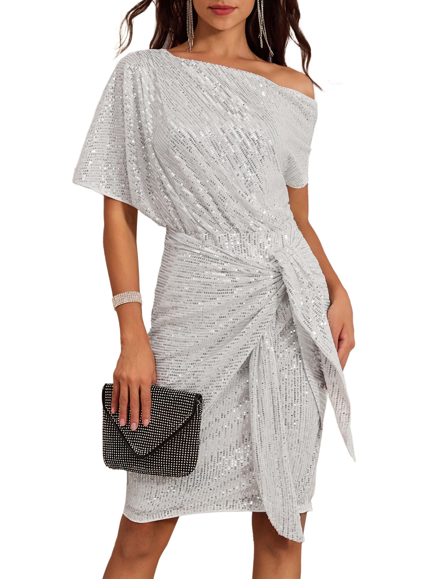 Women's Off Shoulder Sequins Bodycon Dress